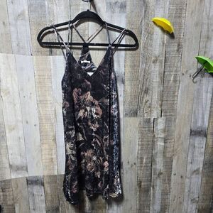 Yellow Chair Black Velour Floral Mini Dress